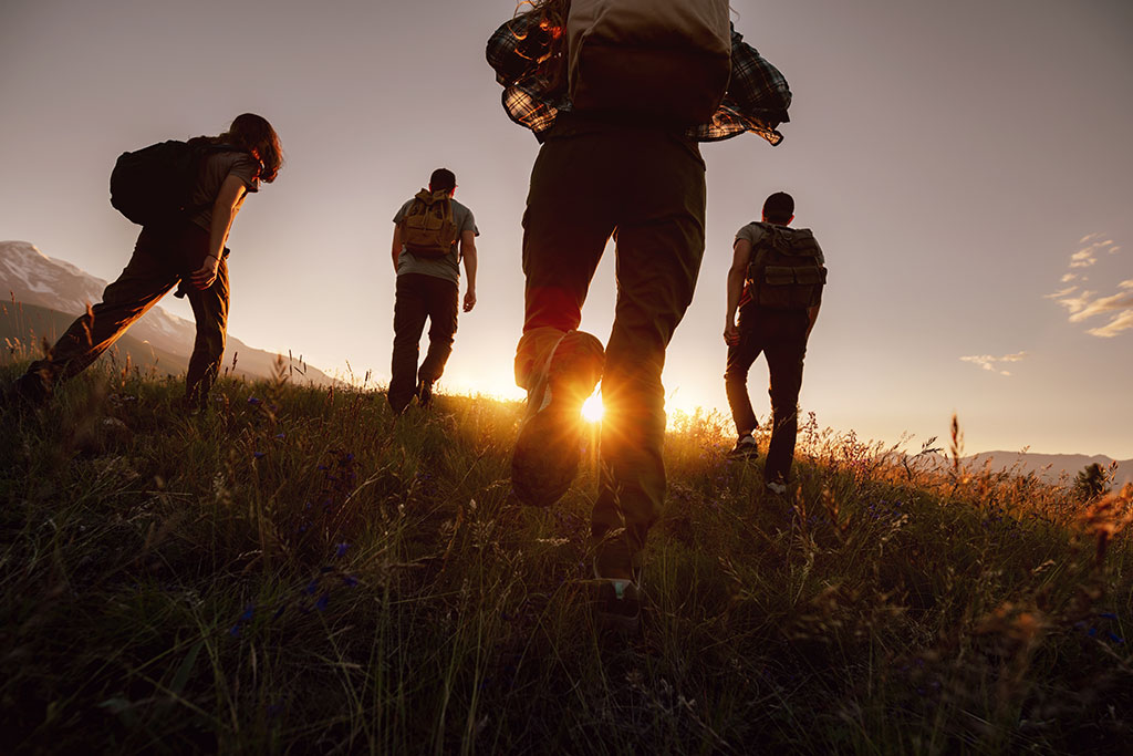 Group of people hiking together