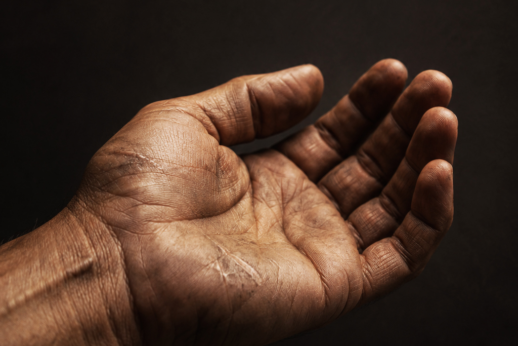 old man's weathered hand