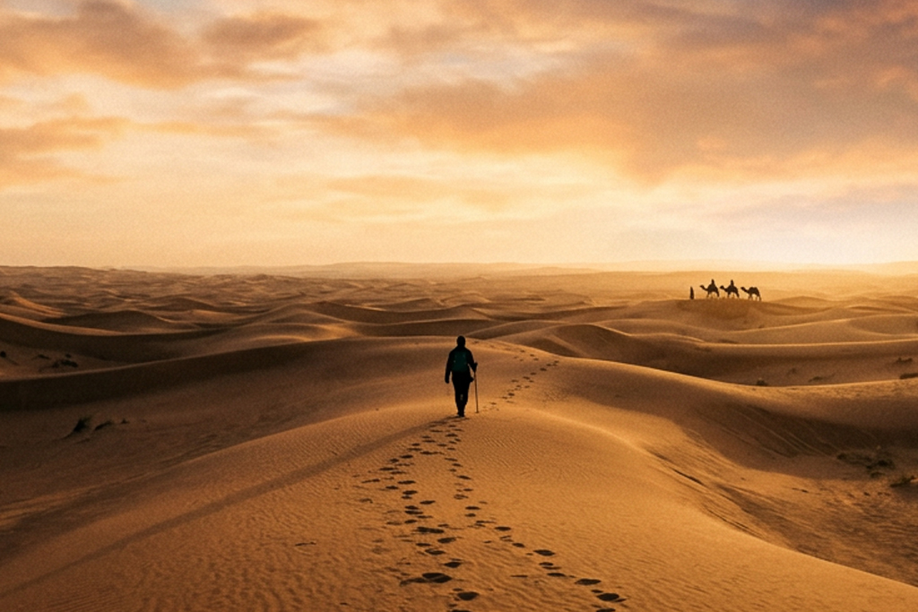Photo of man walking in desert